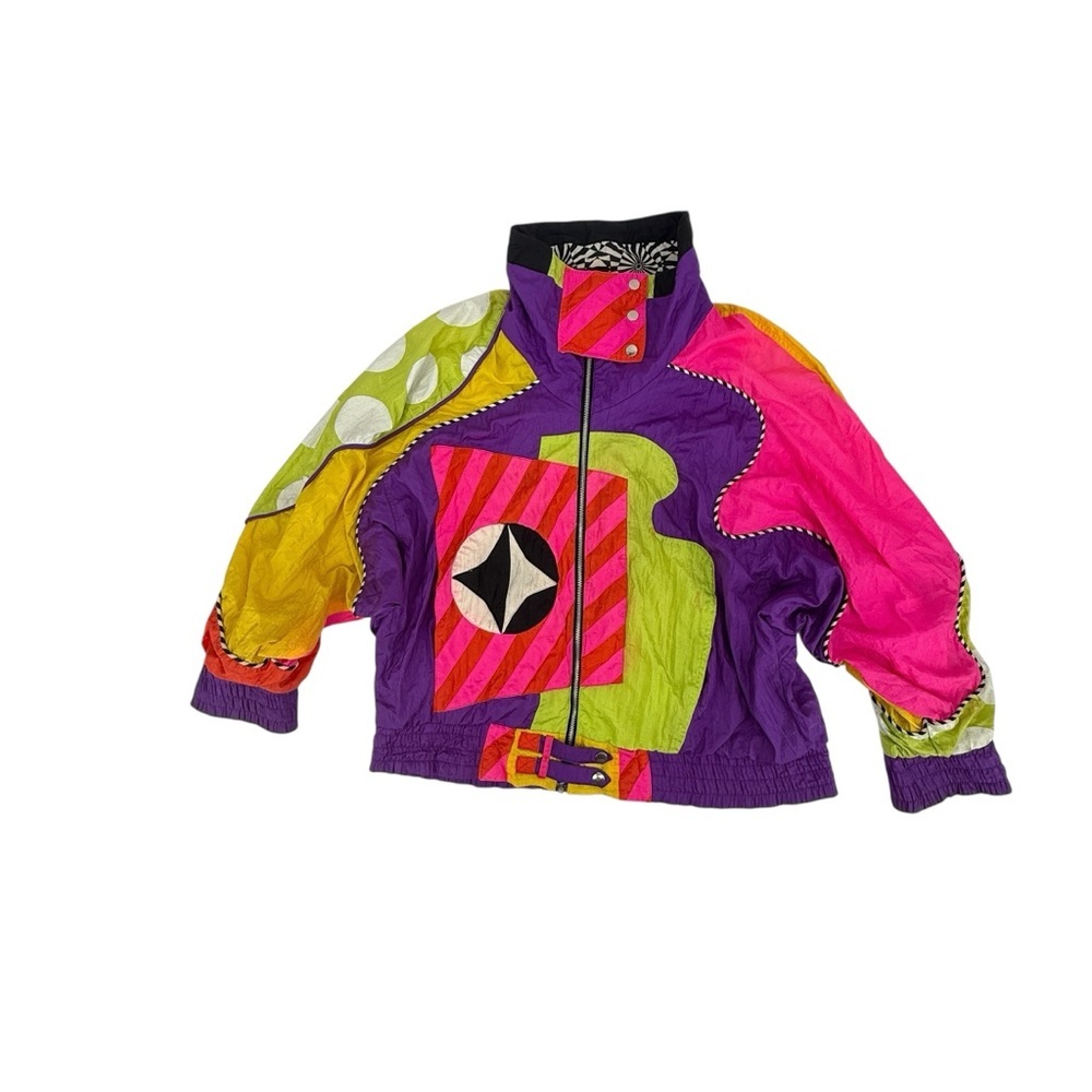 Saks Fifth Avenue By Gallery Vtg 1980's Color Block Rave Jacket Size Large Women